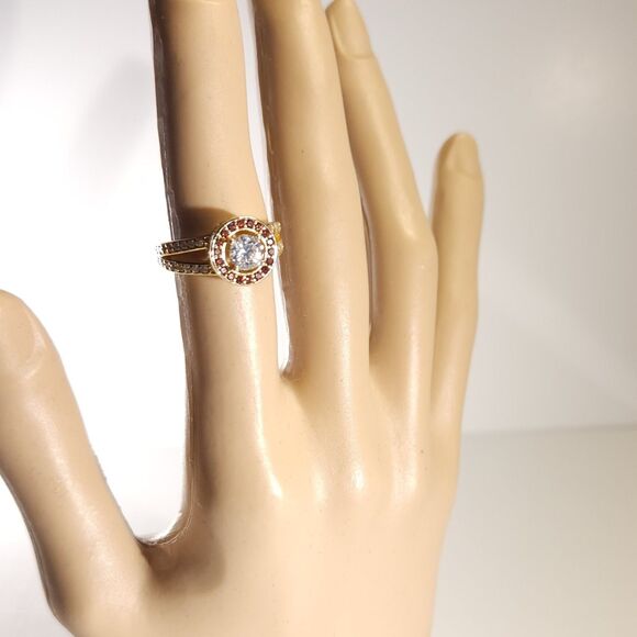 Simulated Diamond CZ & Red CZ Halo Ring SIZE 5-1/4 - Picture 8 of 10